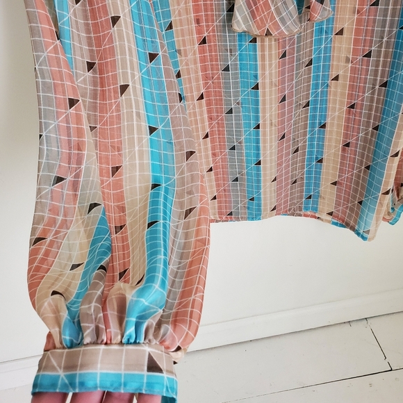 80s 90s Vintage Liz Baker Chiffon Stripe Mockneck Long Sleeve Top size 12 - Picture 4 of 9